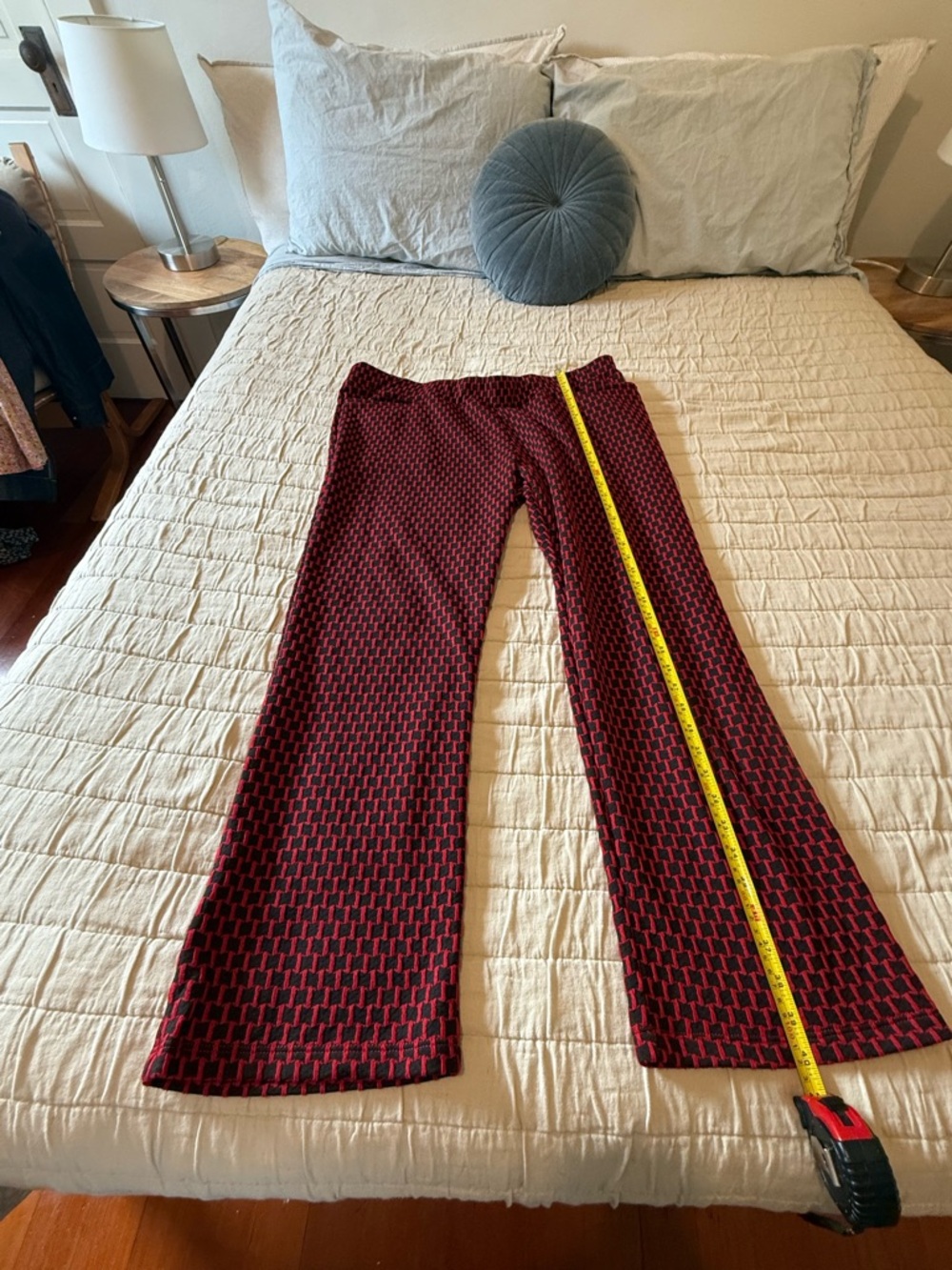 Stretch Knit Red Patterned Wide-Leg Pants